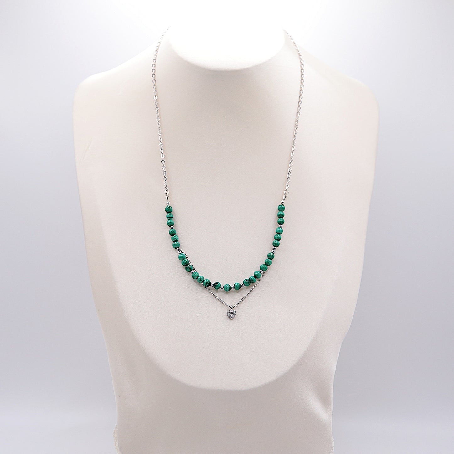 Collier en Malachite et mini pendentif