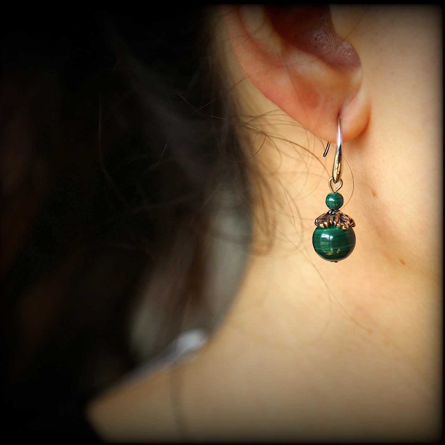 Boucles d'oreilles en Malachite